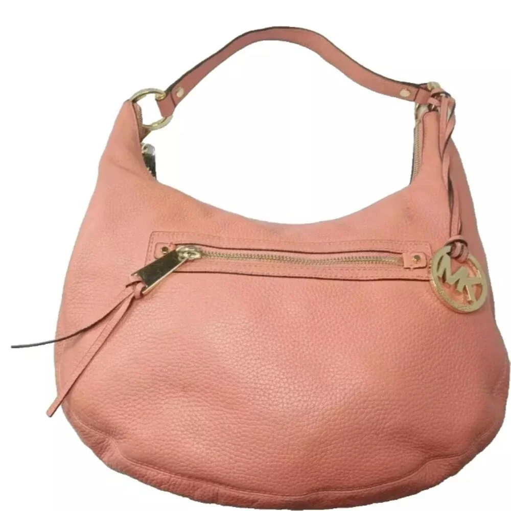 Michael Kors Rhea Zip Leather Hobo Burnt Orange Shoulder Bag Medium Size